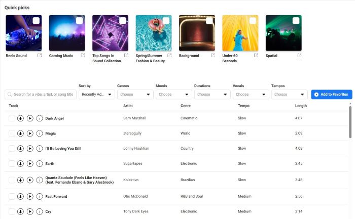 Screenshot of Facebook Sound Collection