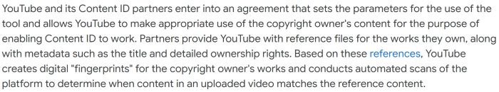Explanation of Content ID reference files and fingerprinting provided by partners to YouTube