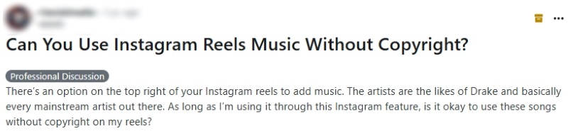 Reddit thread: Can you use Instagram Reels music without copyright?