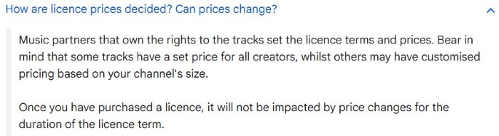 Note from YouTube - how are license prices decided