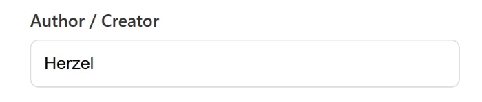 CC attribution author input — “Author / Creator” field completed with the name “Herzel” for proper TASL credit.