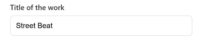CC attribution title input — “Title of the work” field filled with “Street Beat” to anchor TASL.