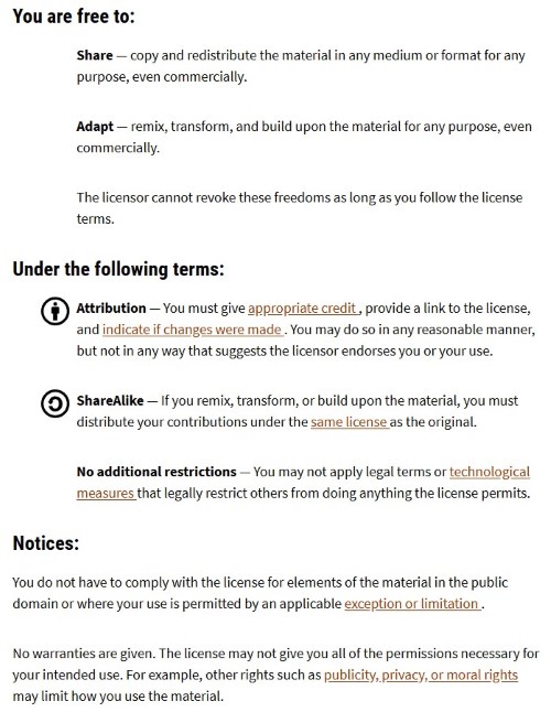CC BY-SA deed with ShareAlike rule that requires derivatives to use the same license and include attribution — how to cite Creative Commons.