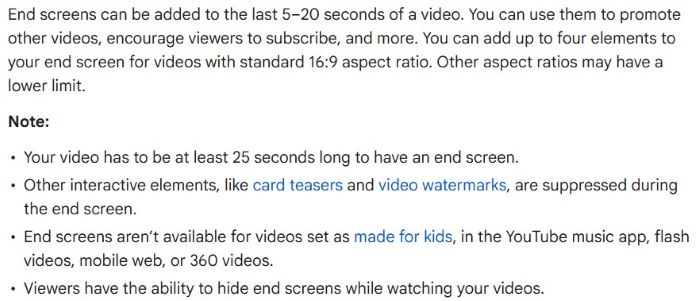 YouTube Help section on end screens that appear in the last 5–20 seconds, useful for on-screen attribution credits.
