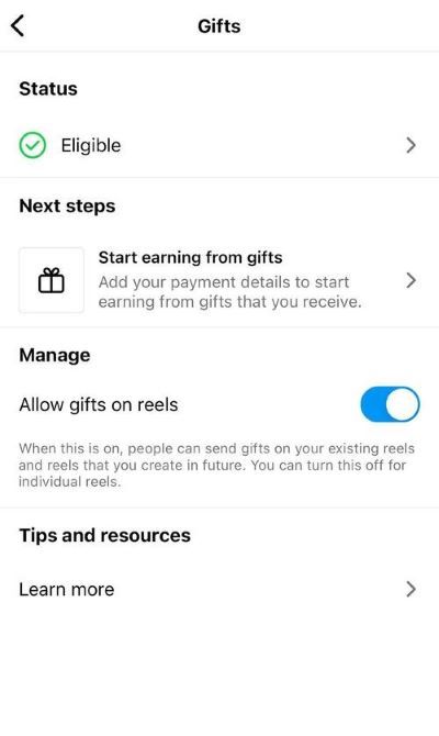 Instagram monetization programs screen showing Subscriptions, Gifts, and Badges with earning ability limited or restricted