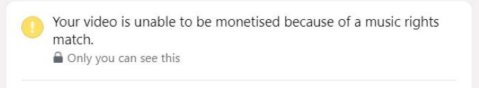 Instagram notification stating video is unable to be monetized because of a music rights match