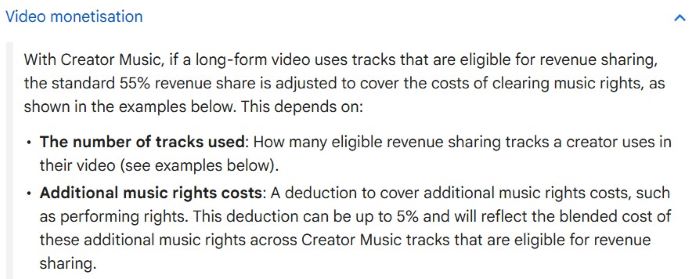 Blog section screenshot explaining how revenue share is calculated with track count and deductions.