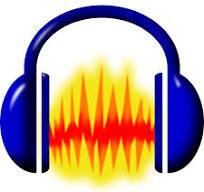 Audacity logo featuring blue headphones surrounding a red and yellow waveform graphic.