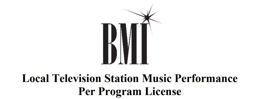 BMI logo and title: Local Television Station Music Performance Per Program License, showing targeted licensing for specific broadcasts.