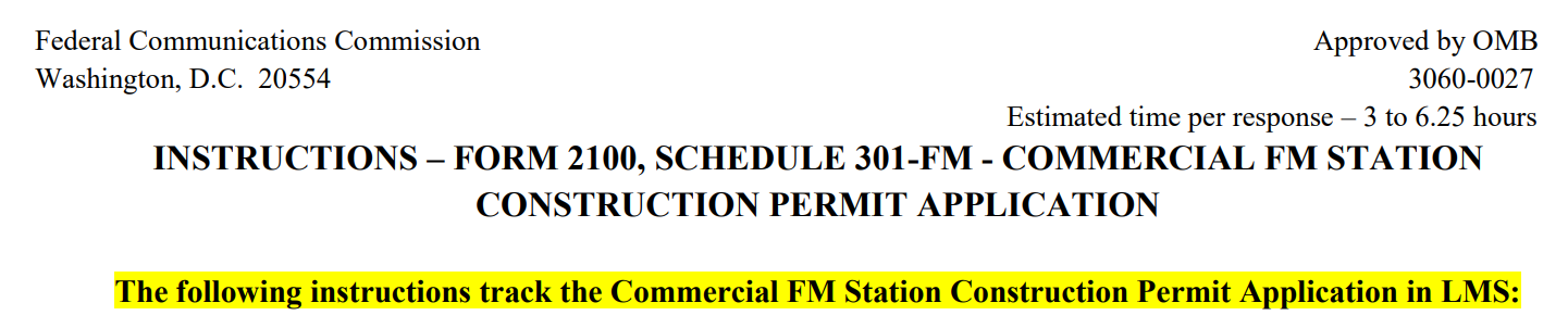 Sample broadcast license application form for radio or television operators.