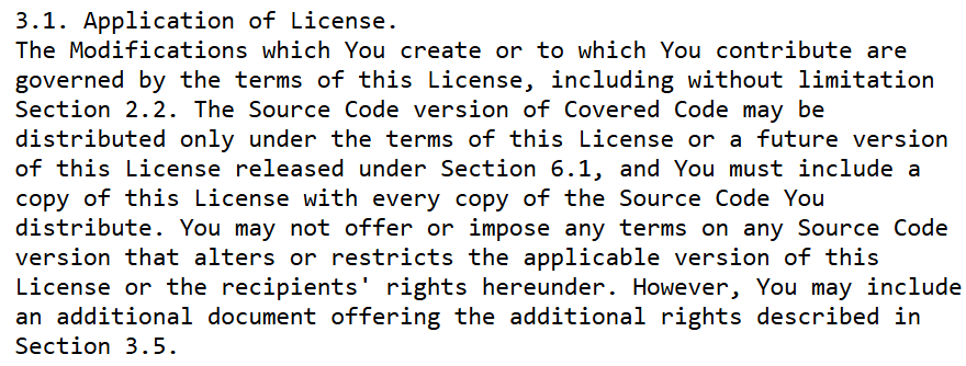 EULA (End-User License Agreement) section detailing usage restrictions and distribution terms for modified code
