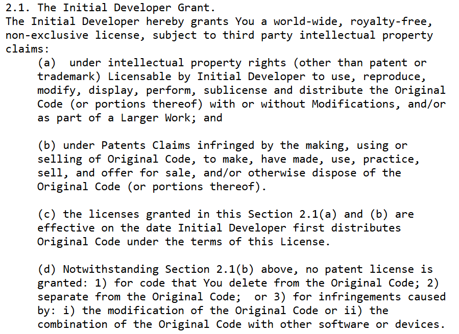 Grant of license section in a EULA (End-User License Agreement) defining usage rights and patent terms
