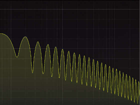Frequency analyzer display showing comb filtering pattern with evenly spaced peaks and dips across the spectrum