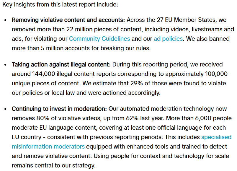 TikTok transparency report highlights removal of violative content, illegal material, and ongoing investment in moderation across the EU