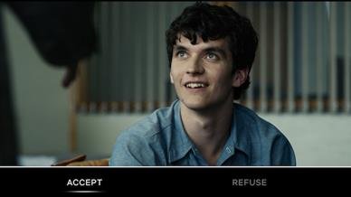 Interactive choice screen from Netflix's Bandersnatch episode, showing user options to accept or refuse a storyline path