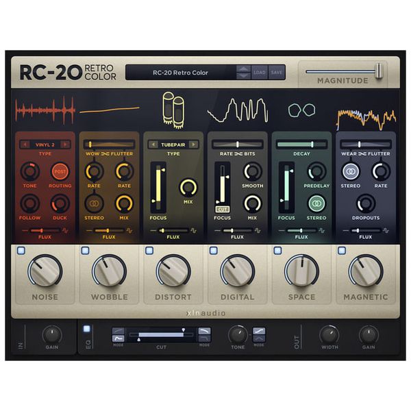 RC-20 Retro Color plugin interface showing simulated tape hiss and lo-fi audio effects