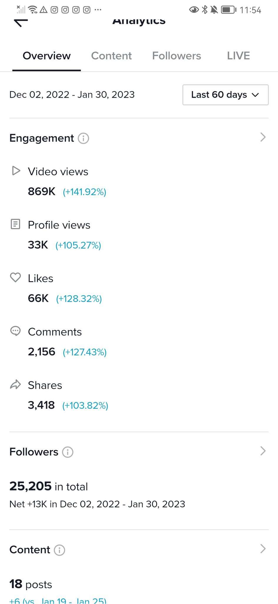TikTok influencer analytics overview showing engagement rate and follower metrics