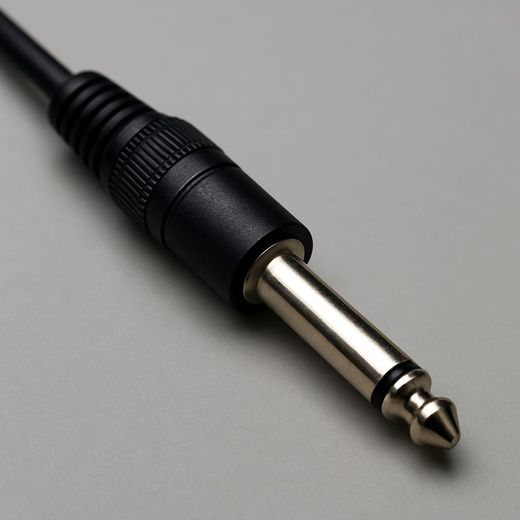 Standard 6.35 mm audio jack commonly used in electric guitars and pro audio gear