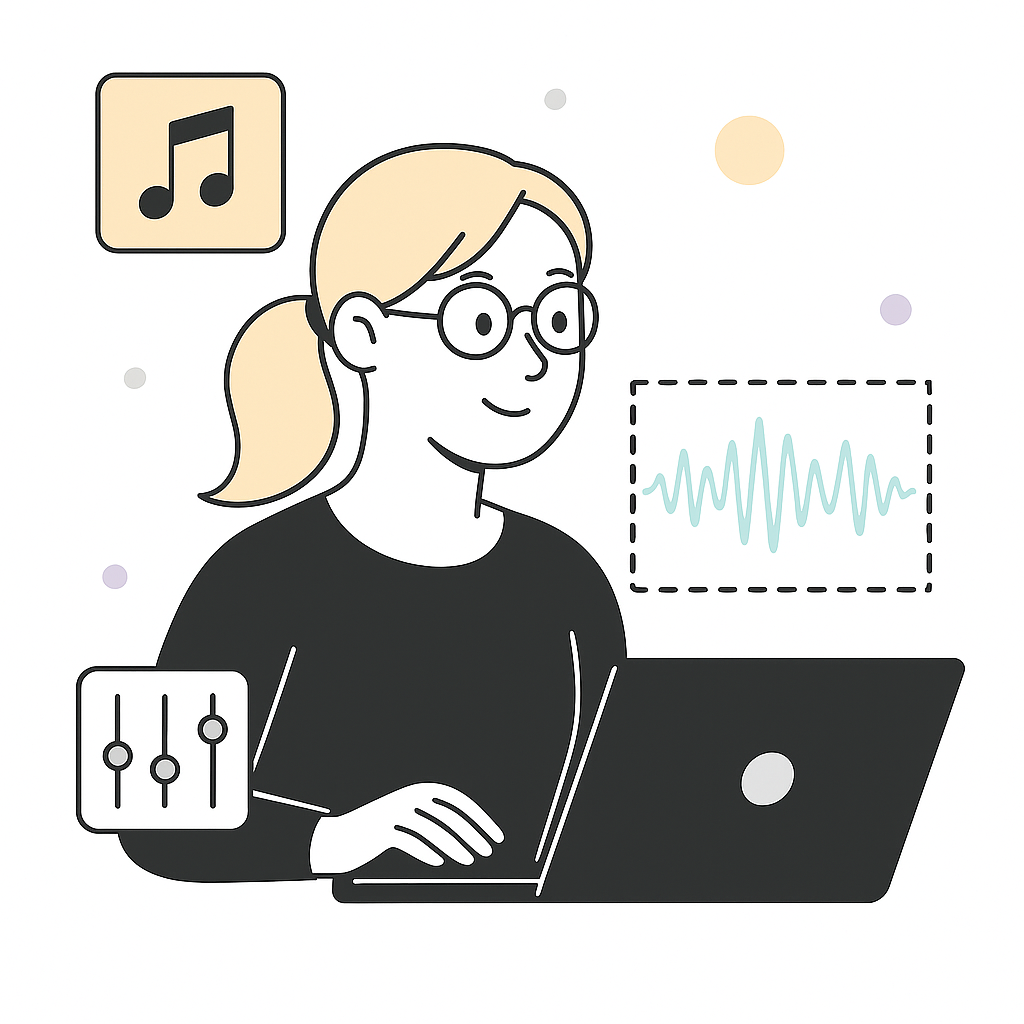 Illustration presenting a person using the music licensing cost calculator