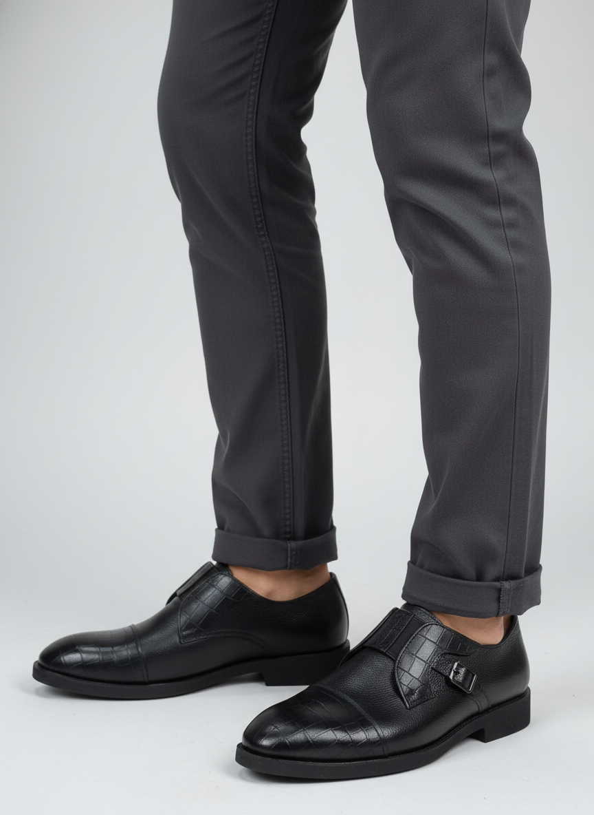 Мужской туфли кожаный чёрный MUSTANG