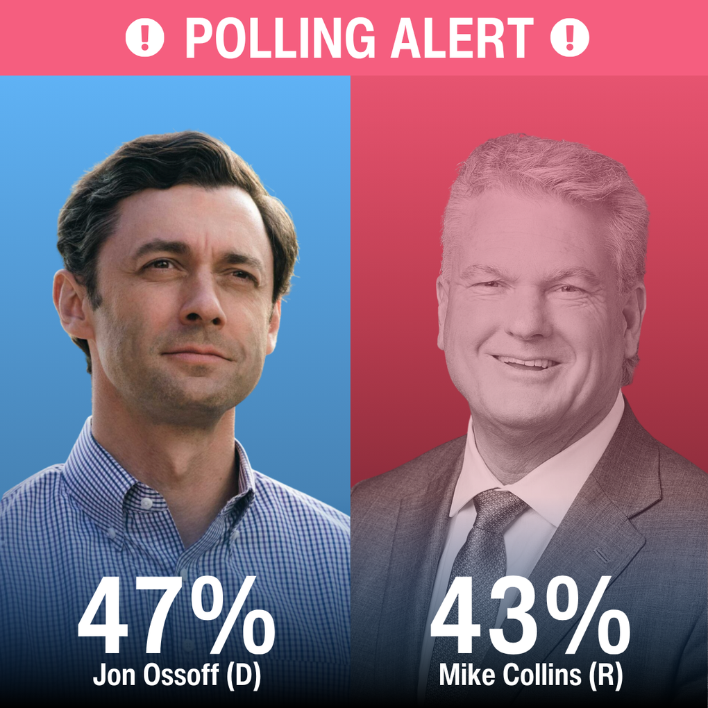Democratic Senator Jon Ossoff is leading Republican Mike Collins by 4 points in Georgia