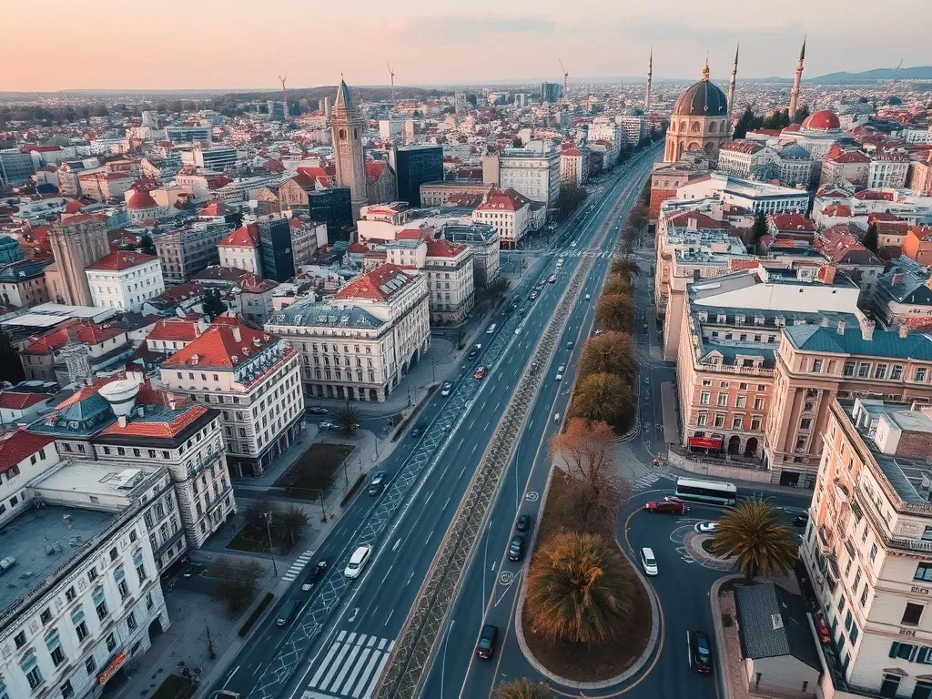 turkey city aerial view with bus and cars roads