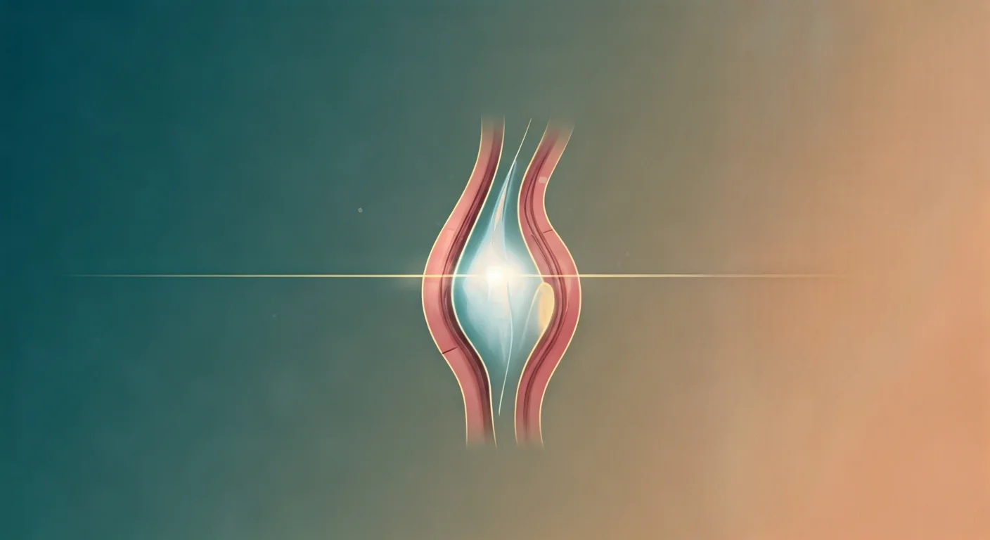 Ilustração conceitual do tratamento CLaCS, mostrando feixes de luz e elementos fluidos entrelaçados representando laser e crioescleroterapia, destacados em dourado sobre um fundo gradiente azul-petróleo.