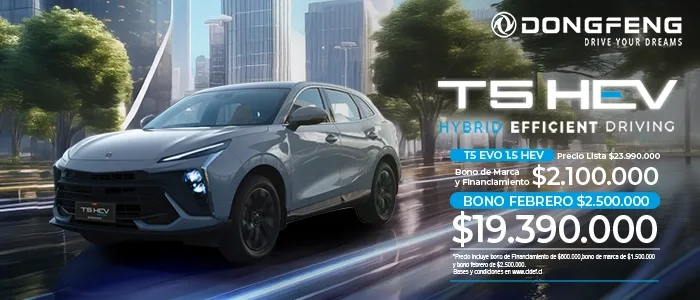 Dongfeng T5 EVO 1.5 HEV SUV híbrido gris promocional. Precio desde $19.390.000.