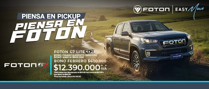 Foton G7 Lite 4x2 pickup gris oscuro en camino rural. Anuncio de oferta especial concesionario.