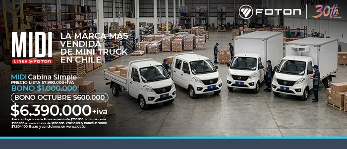 Foton Midi: mini trucks, furgones y camionetas blancas en almacén. Marca líder de ventas en Chile. Promoción.
