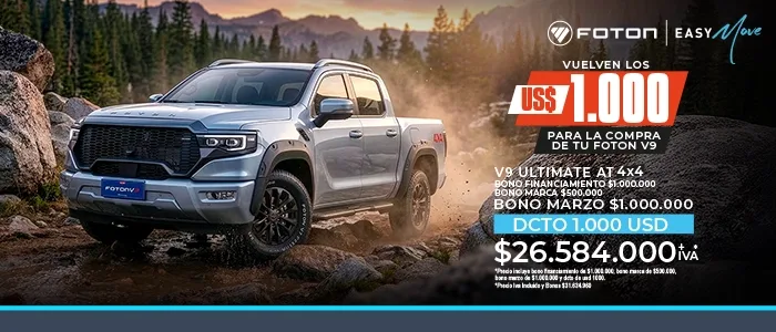 Foton V9 Ultimate 4x4 color plata en ruta off-road. Bono de US$1.000 para compra de camioneta pickup.