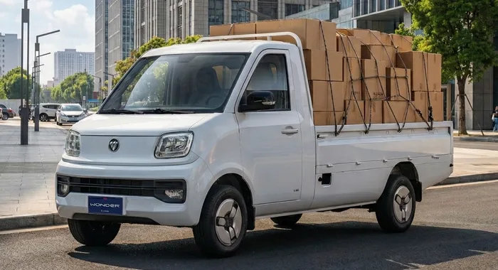 Pickup Foton WONDER Cabina Simple blanco con cajas, para trabajo y reparto urbano.