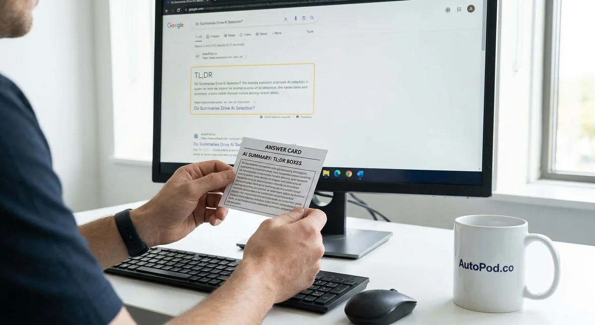 Answer Cards and TL;DR Boxes: Do Summaries Drive AI Selection?
