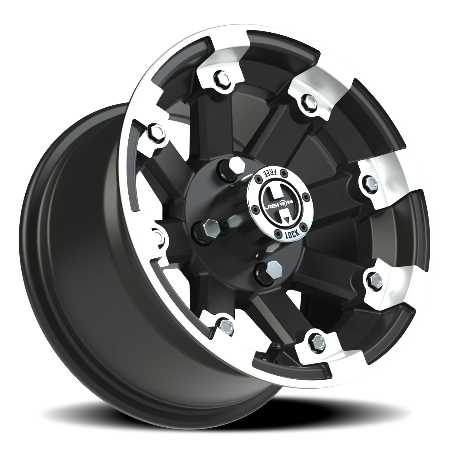 https://storage.googleapis.com/autosync-wheels/webp/Vision/393_Lock-Out-UTV-MBML_Matte_Black_Machined-Lip_4-lug_393-127100mbml4_0002.webp