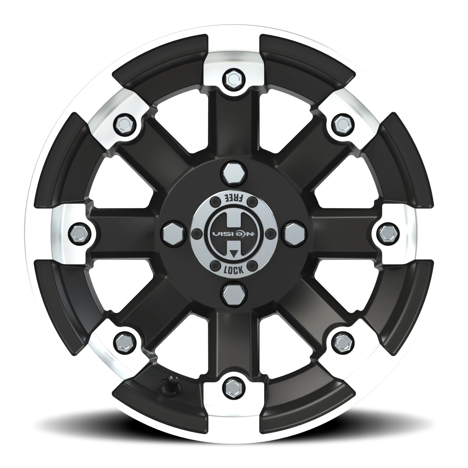 https://storage.googleapis.com/autosync-wheels/webp/Vision/393_Lock-Out-UTV-MBML_Matte_Black_Machined-Lip_4-lug_393-127100mbml4_0003.webp