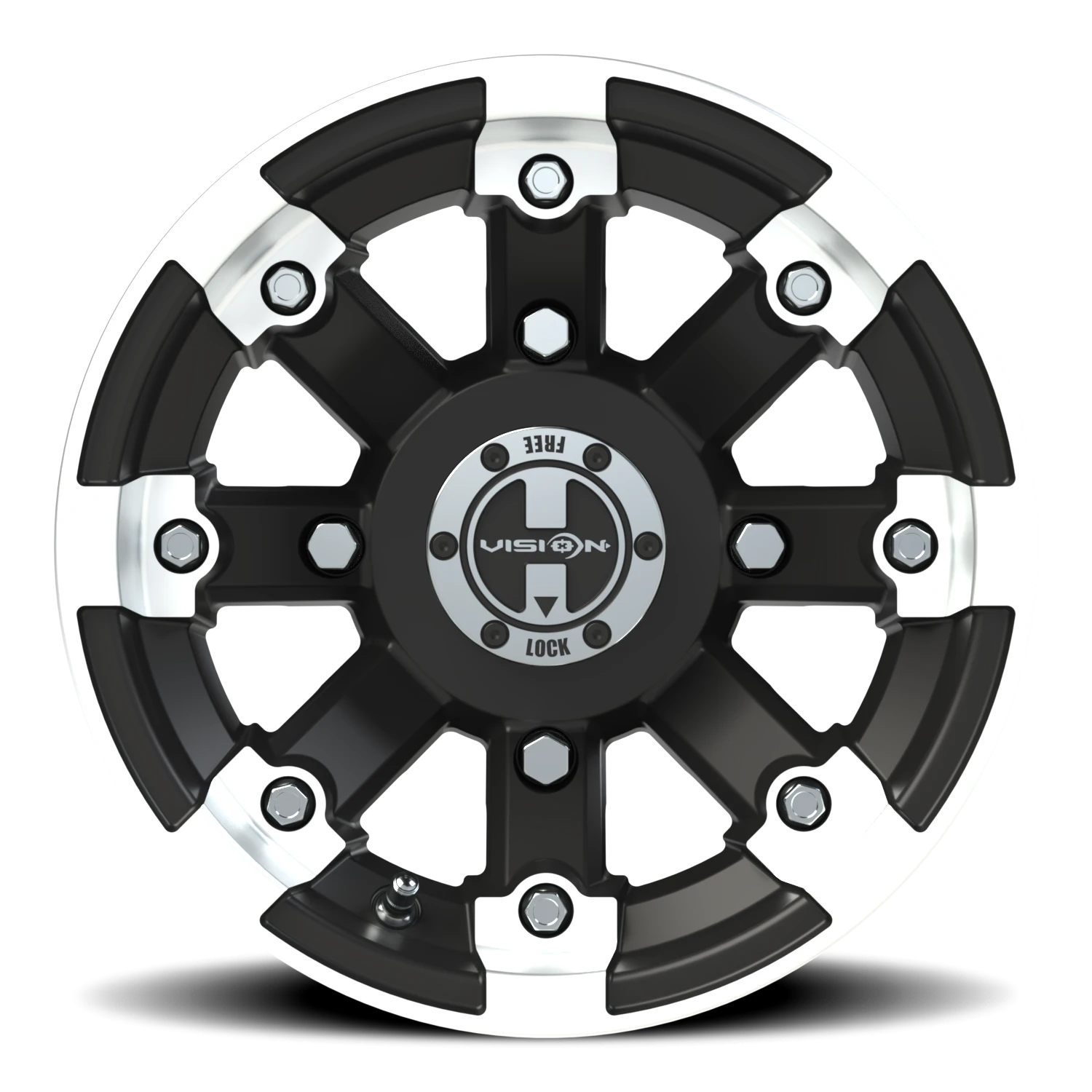 https://storage.googleapis.com/autosync-wheels/webp/Vision/393_Lock-Out-UTV-MBML_Matte_Black_Machined-Lip_4-lug_393-128156mbml4_0003.webp