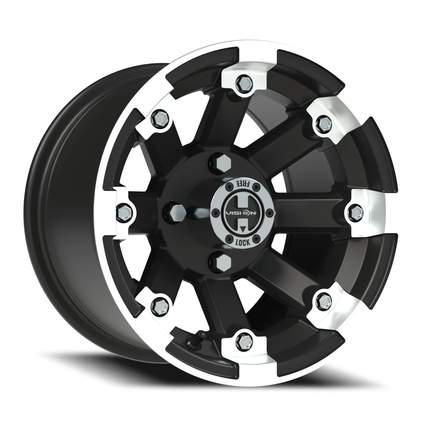 https://storage.googleapis.com/autosync-wheels/webp/Vision/393_Lock-Out-UTV-MBML_Matte_Black_Machined-Lip_4-lug_393-12844mbml4_0001.webp
