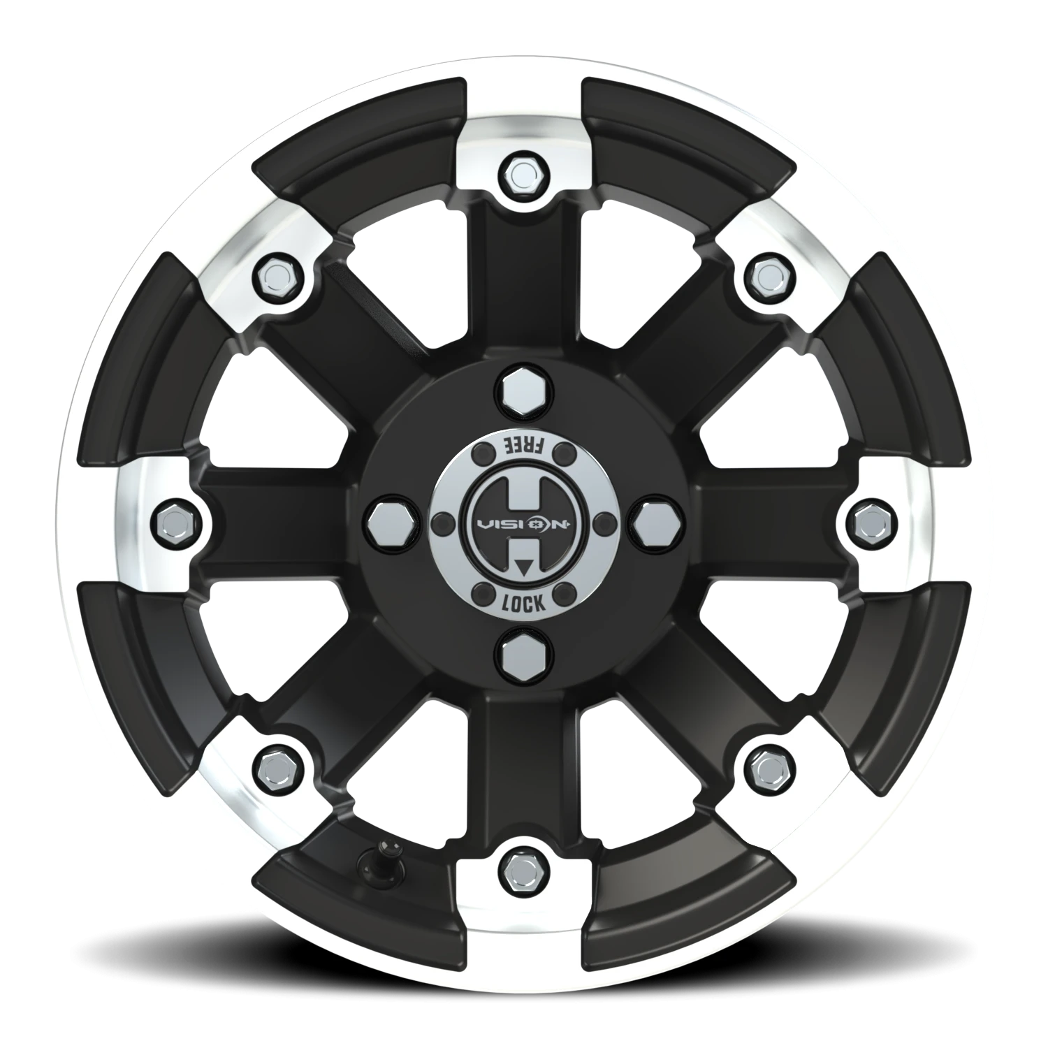 https://storage.googleapis.com/autosync-wheels/webp/Vision/393_Lock-Out-UTV-MBML_Matte_Black_Machined-Lip_4-lug_393-12844mbml4_0003.webp