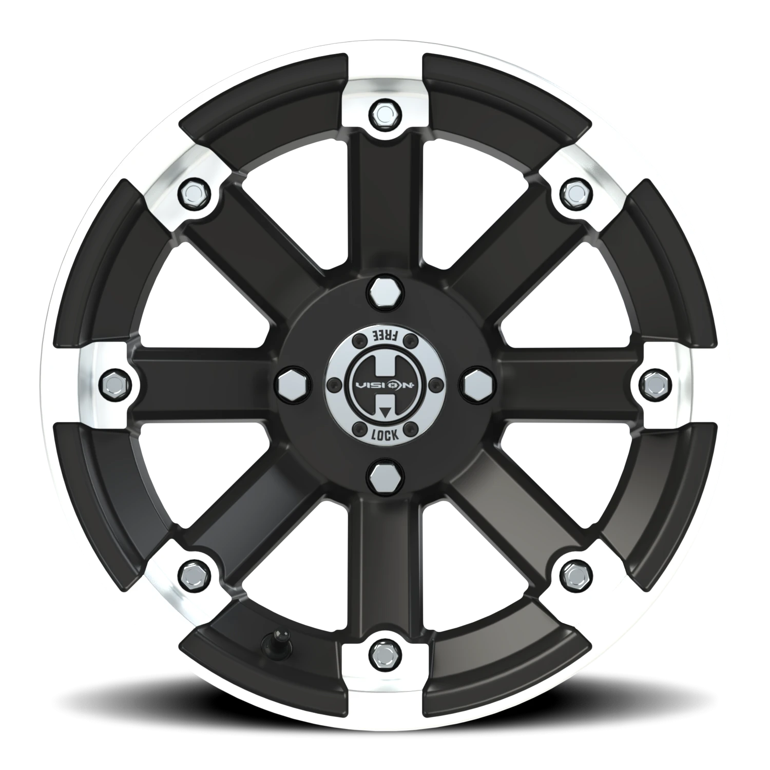 https://storage.googleapis.com/autosync-wheels/webp/Vision/393_Lock-Out-UTV-MBML_Matte_Black_Machined-Lip_4-lug_393-148110mbml4_0003.webp
