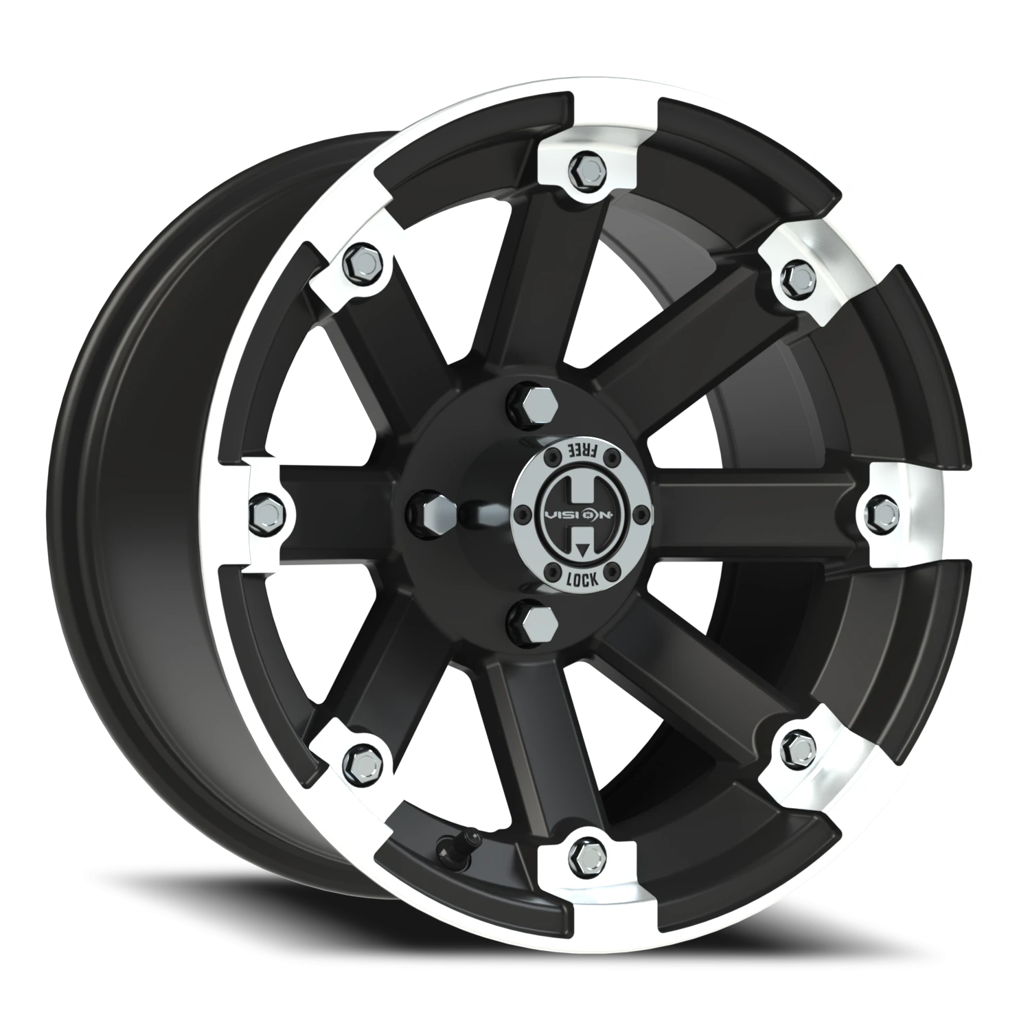 https://storage.googleapis.com/autosync-wheels/webp/Vision/393_Lock-Out-UTV-MBML_Matte_Black_Machined-Lip_4-lug_393-14844mbml4_0001.webp