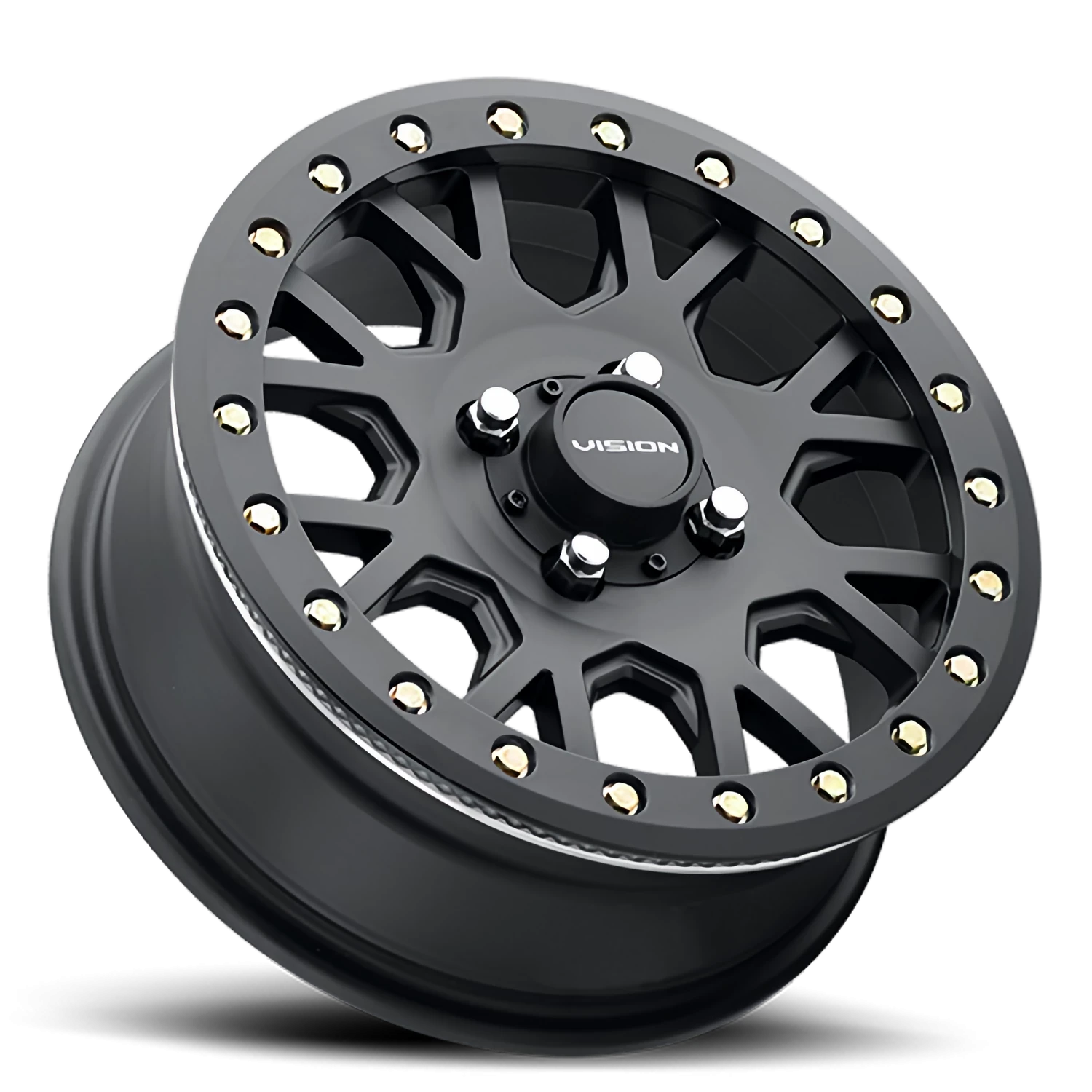 https://storage.googleapis.com/autosync-wheels/webp/Vision/Invader-Beadlock-UTV-GV8BL_SB_Satin_Black_Gold-Rivets_4-lug_0002.webp