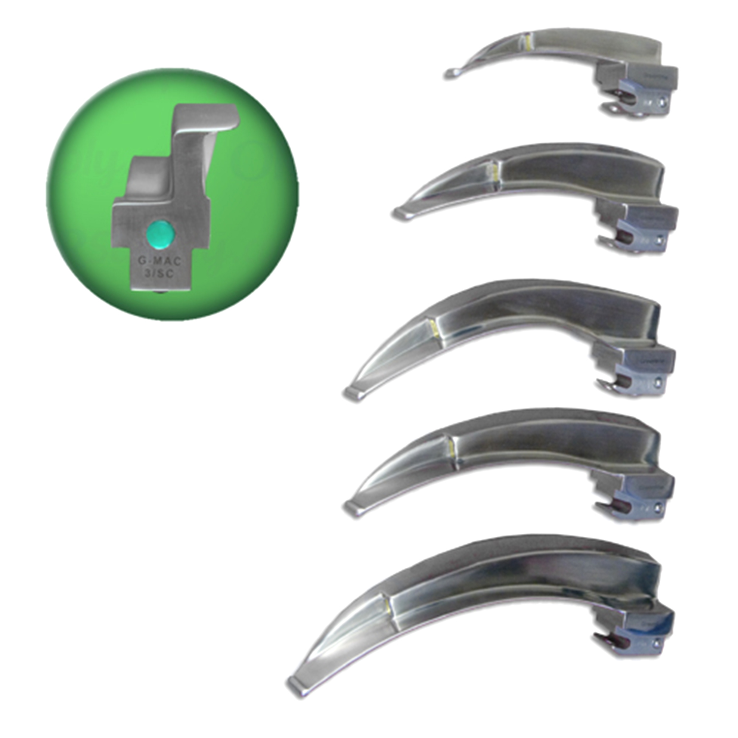 Sun-Med Greenline "G" Profile MacIntosh Fiber Optic Laryngoscope Blades