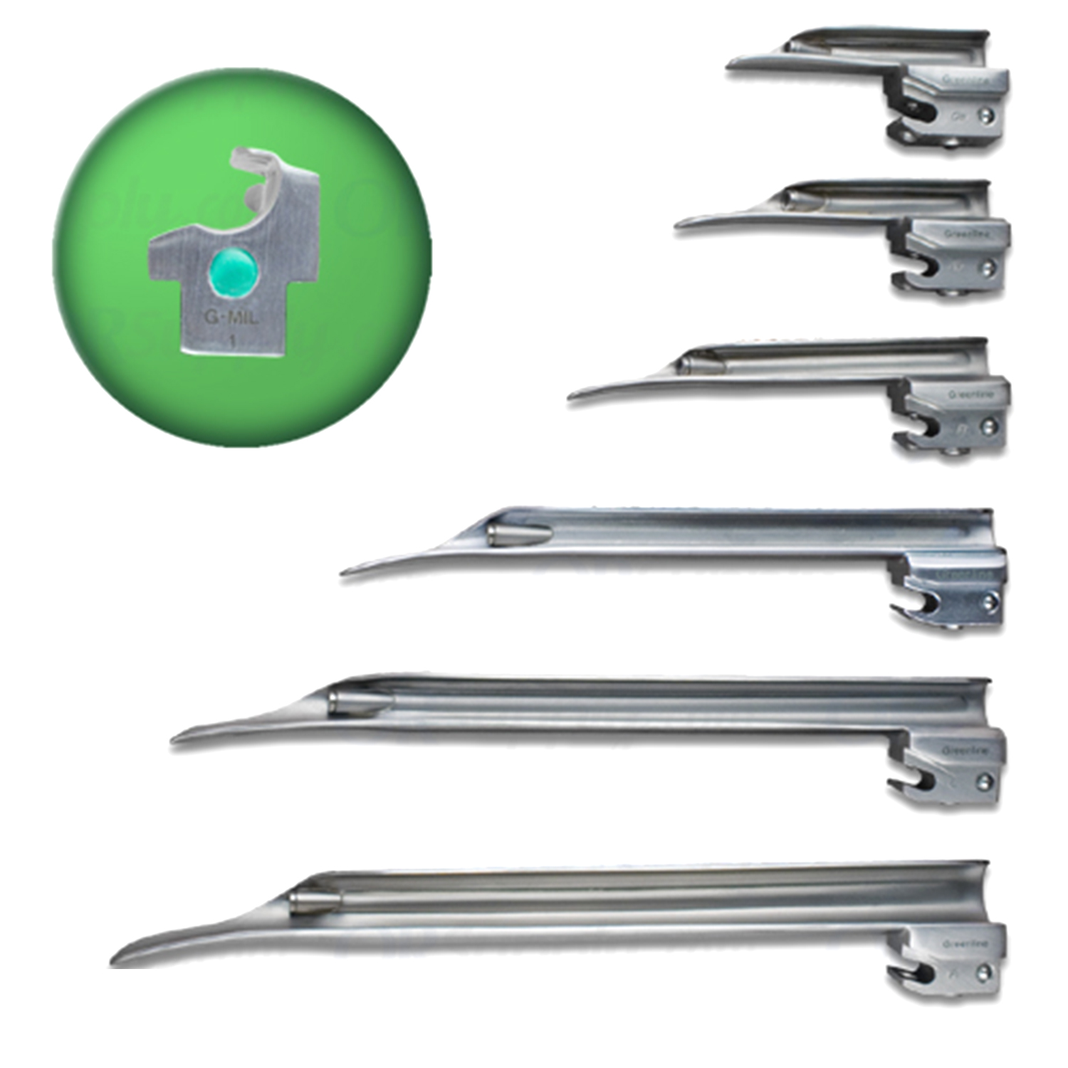 Sun-Med Greenline Fiber Optic Miller "G" Profile Laryngoscope Blades