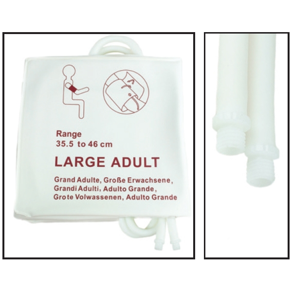 NiBP Double Tube 35.5CM-46CM / 14IN-18IN Large Adult Disposable TPU Blood Pressure Cuff Box of 5