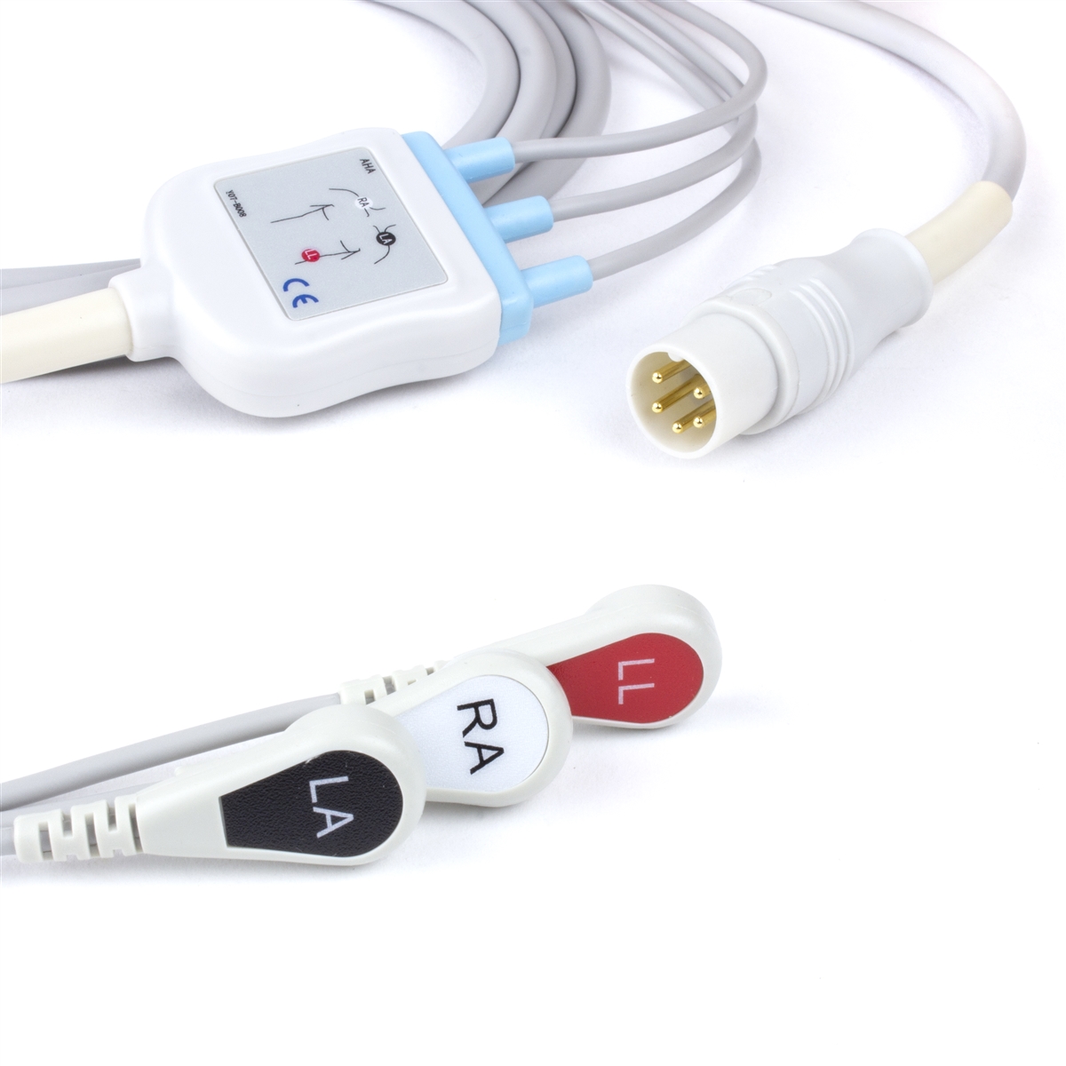 Cas Med 5 Pin to 3 Lead ECG Fixed Cable - Snap