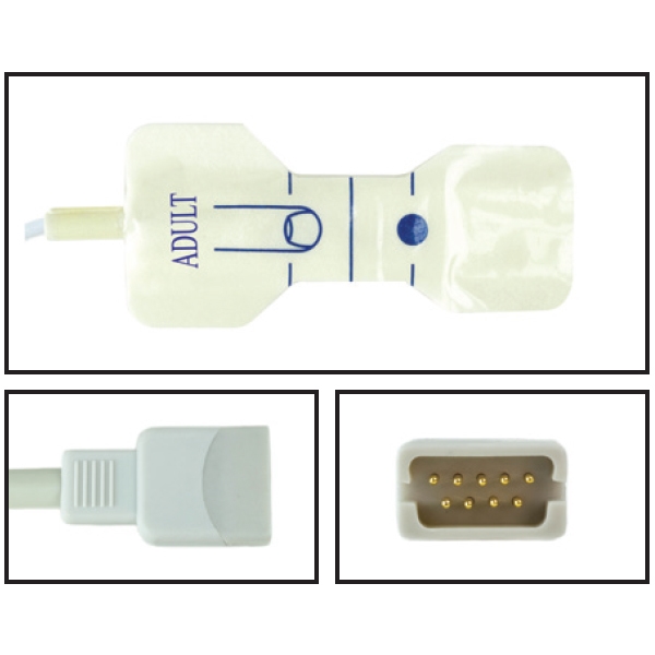 Datascope Disposable Adult Foam Adhesive Adult Finger Wrap SpO2 Sensors DB9 9 Pin Connector 1.5FT/.5M Cable Datascope Compatible 24pk