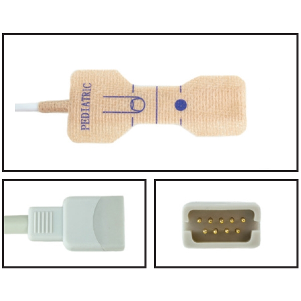 Datascope Disposable Pediatric Textile Adhesive Finger Wrap SpO2 Sensors DB9 9 Pin Connector 1.5FT/.5M Cable 0998-00-0076-04 Direct Replacement 24pk