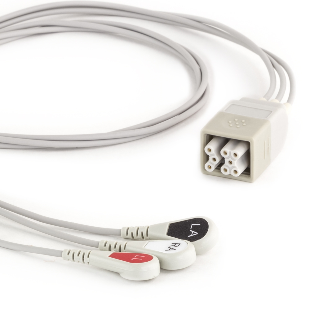 GE Patient Net Connector to 3 Lead ECG Telemetry Leadwires - Snap