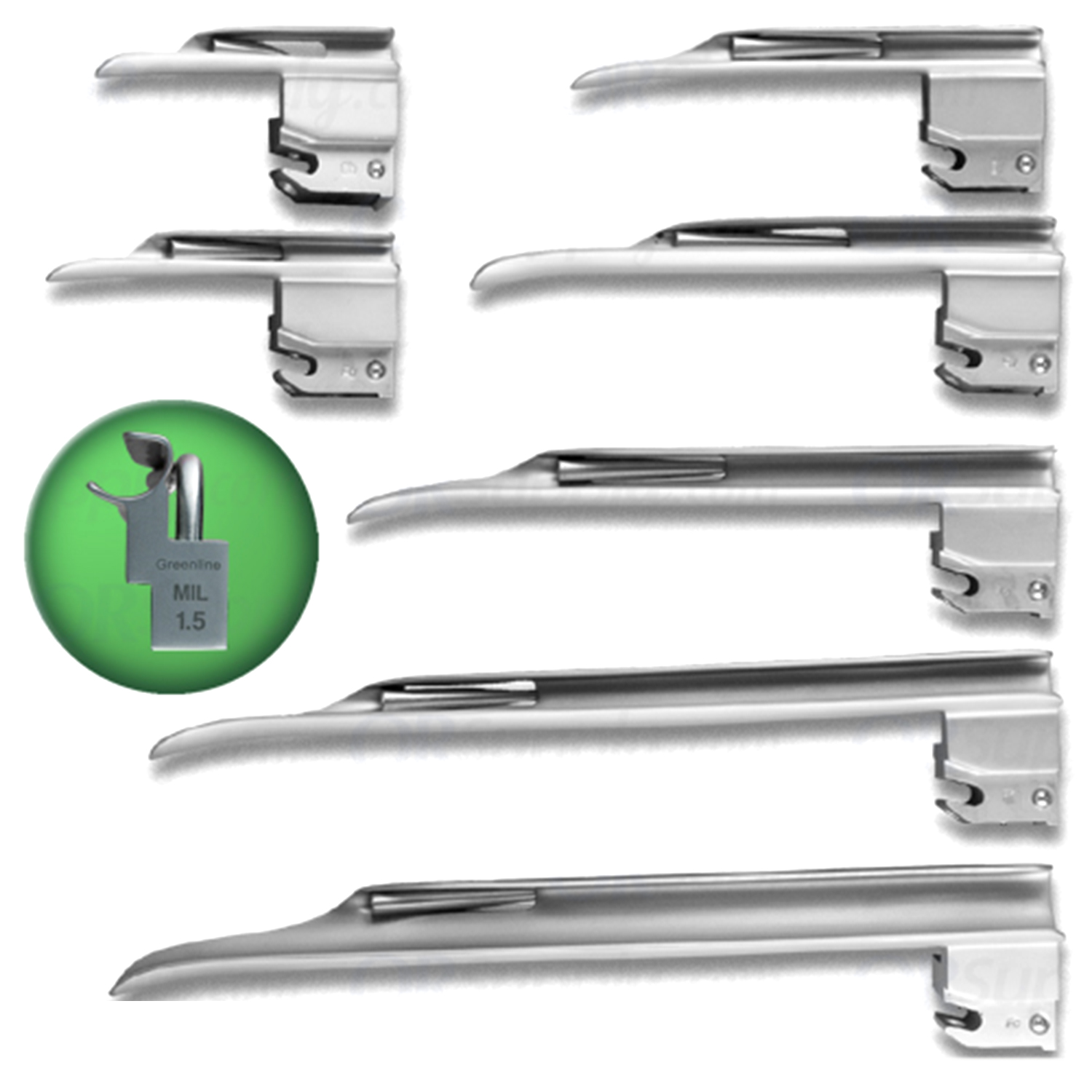 Sun-Med Greenline English Profile Fiber Optic Miller Laryngoscope Blades