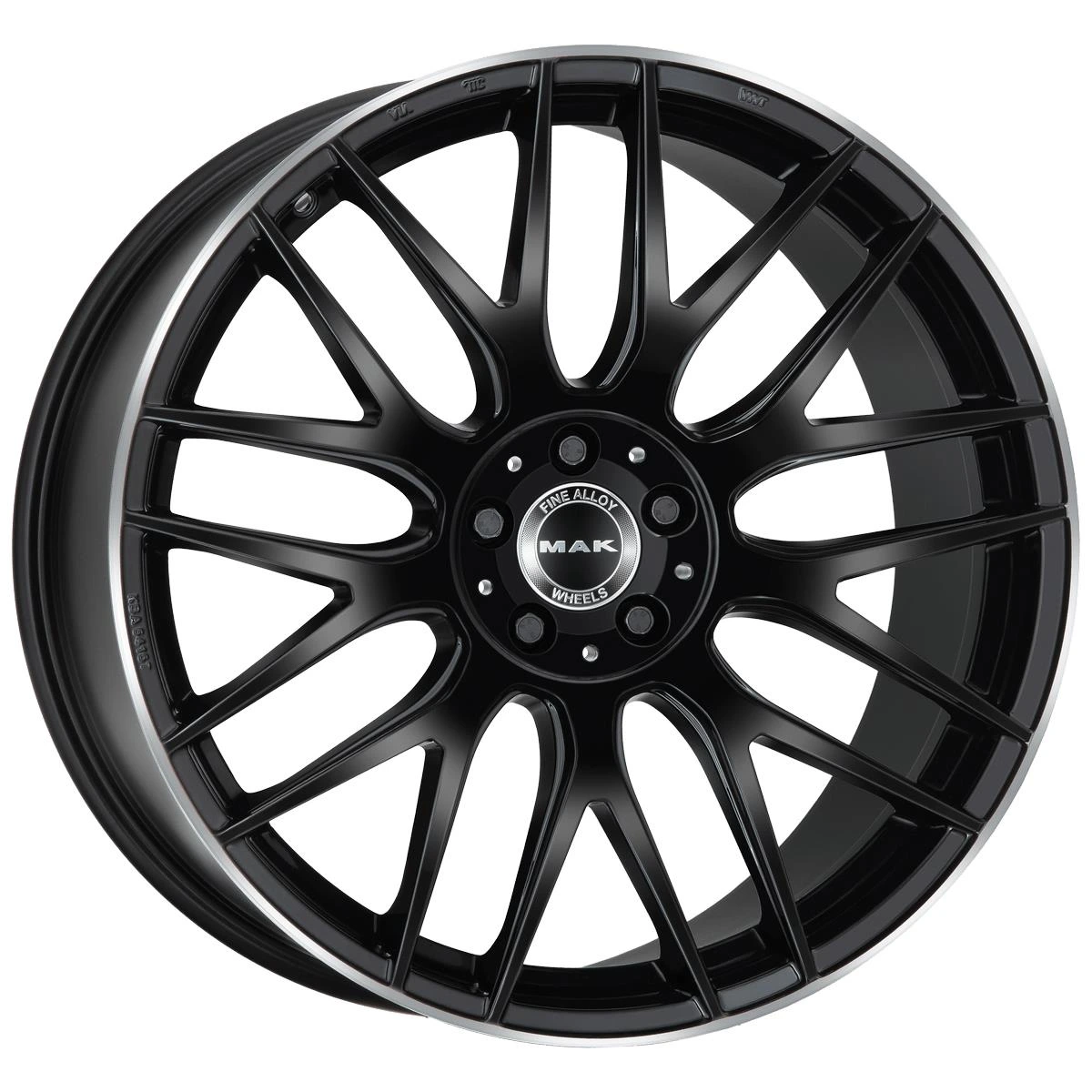 R20 x 9.5 5x112 ET43 CB66.6 MAK Arrow-D Gloss Black Mirror Ring